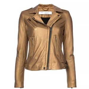 IRO Gold Metallic Lamb Leather Biker Jacket - NEW  / Size 38 (M)